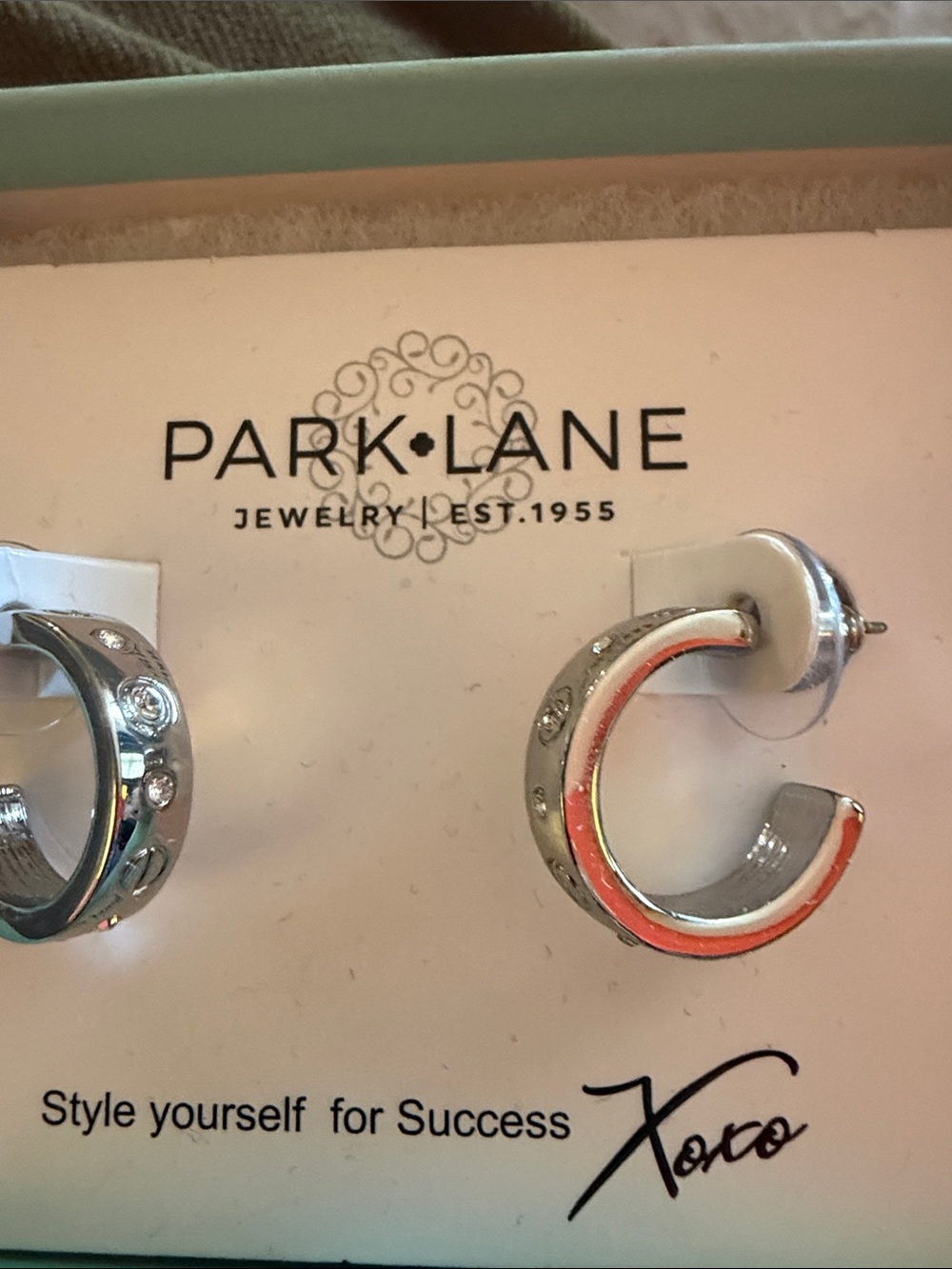 Park Lane Silver Hoop Earrings with Clear Crystal Accents